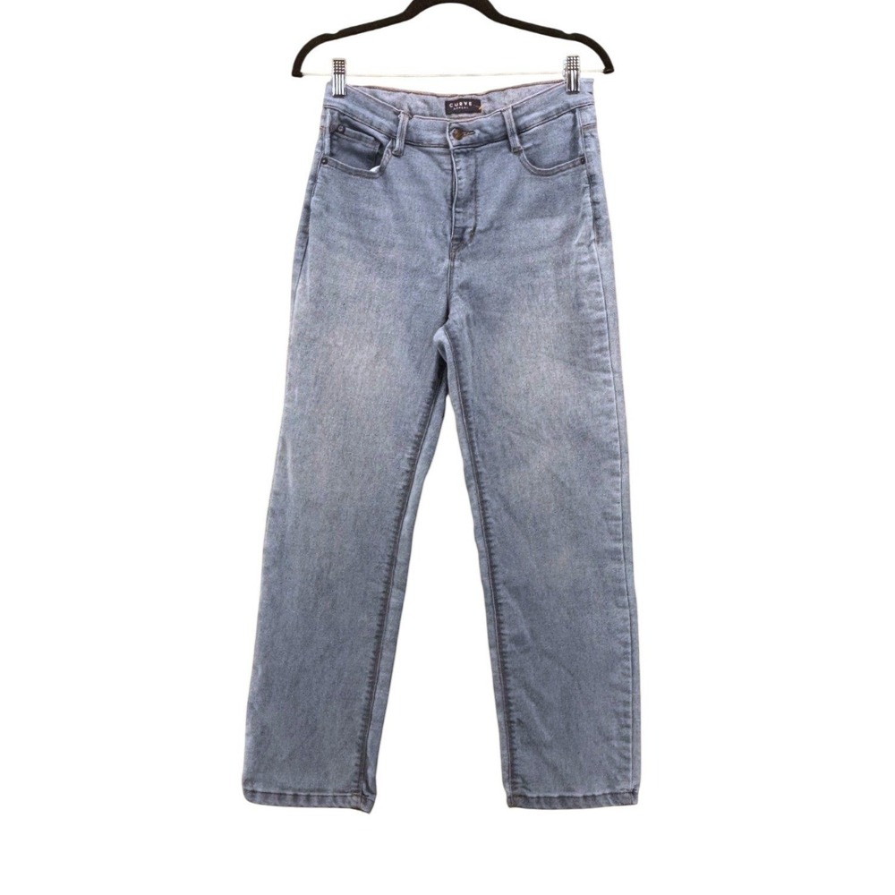 Curve Appeal Womens Light Wash Straight Ankle Jeans Size 10/30 High Rise Stretch